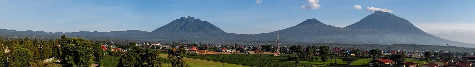 Panorama of the Virunga volcano chain seen from Musanze, Rwanda